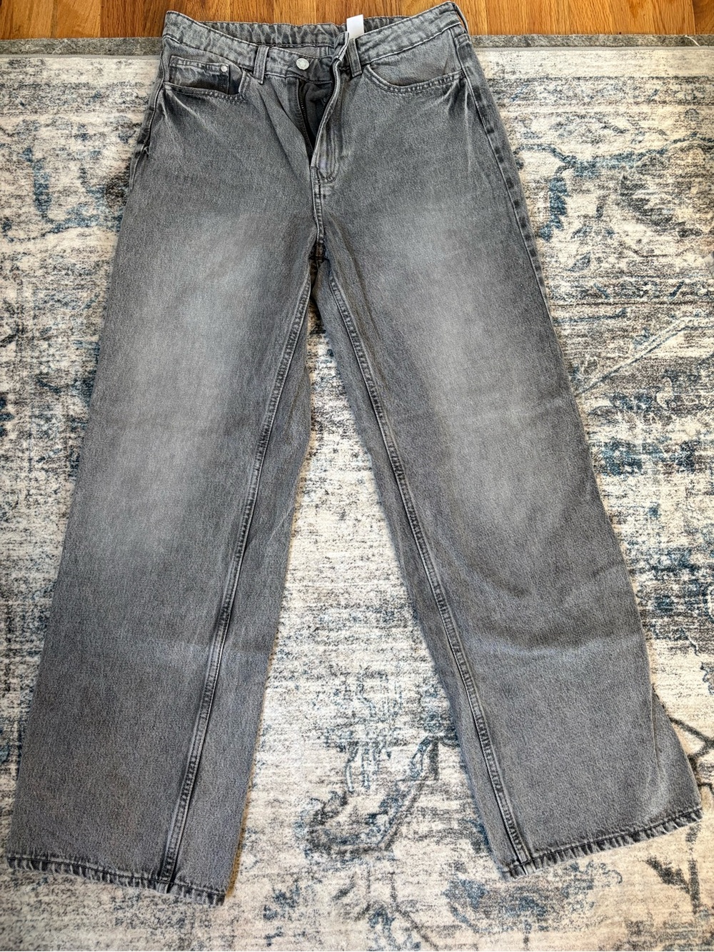 HM &Denim Wide Ultra High Waist Jeans Size 8 Gray Washed Acid Baggy Leg Denim